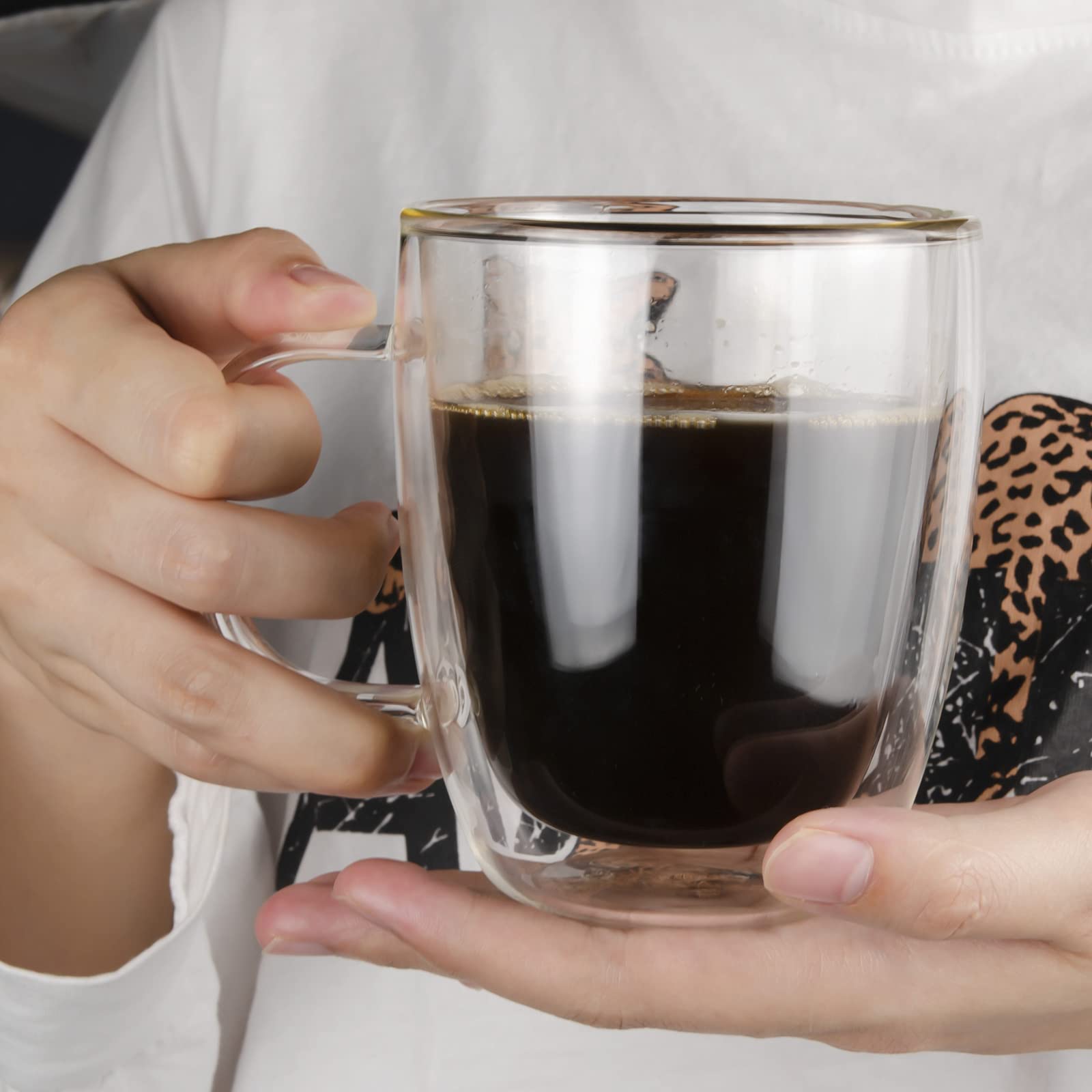 Glass Coffee Mug, Double Wall Insulated Glass Cup 12 Oz Heat-resistant Clear Coffee Mug for Tea Coffee Latte Espresso Cappuccino and Beverage, Set of 1 (Round) - Image 7