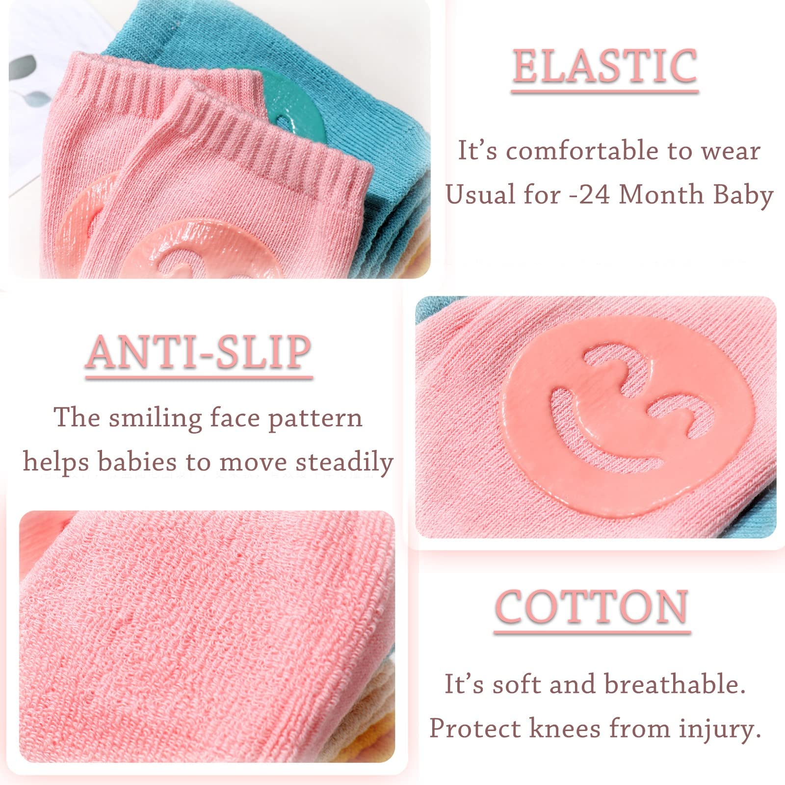 Little World Baby Knee Pads for Crawling - 5 Pack Anti Slip Unisex Baby Knee Protectors - Toddler Knee Pads for Baby - Image 3