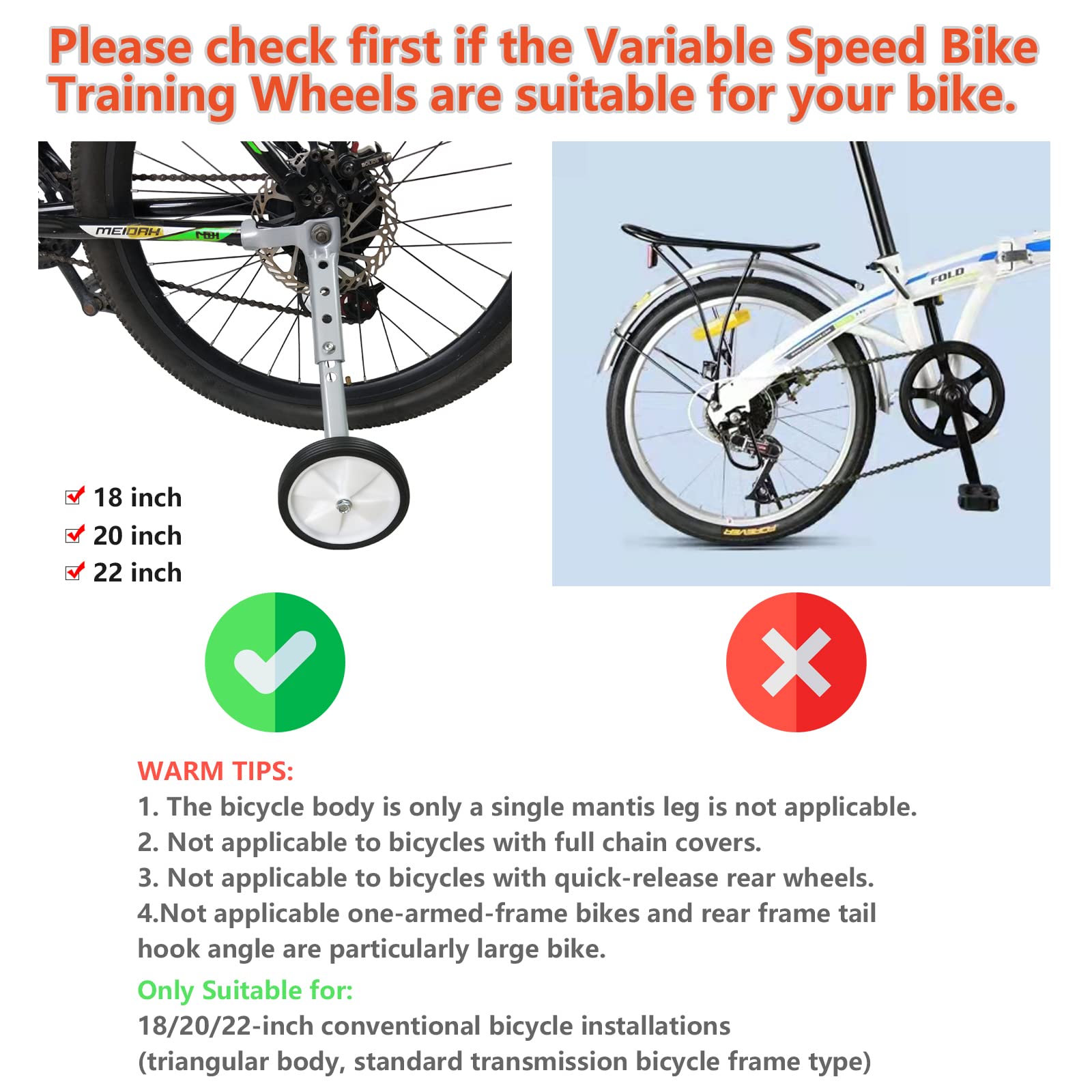 Little World Bicycle Training Wheels, Variable Speed Bike Training Wheels Bicycle Stabilizers Mounted Kit for Kids Variable Bike of 18 20 22 Inch, 1 Pair (Sliver) - Image 6
