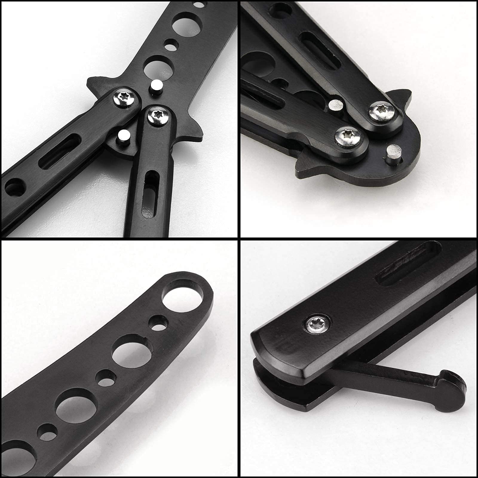 Little World Butterfly Knife - 1 Pack Butterfly Knife Trainer Practice Tool Steel Metal - Comb for Practicing Flipping Tricks Folding Unsharpened - Balisong Trainer Black - Image 6