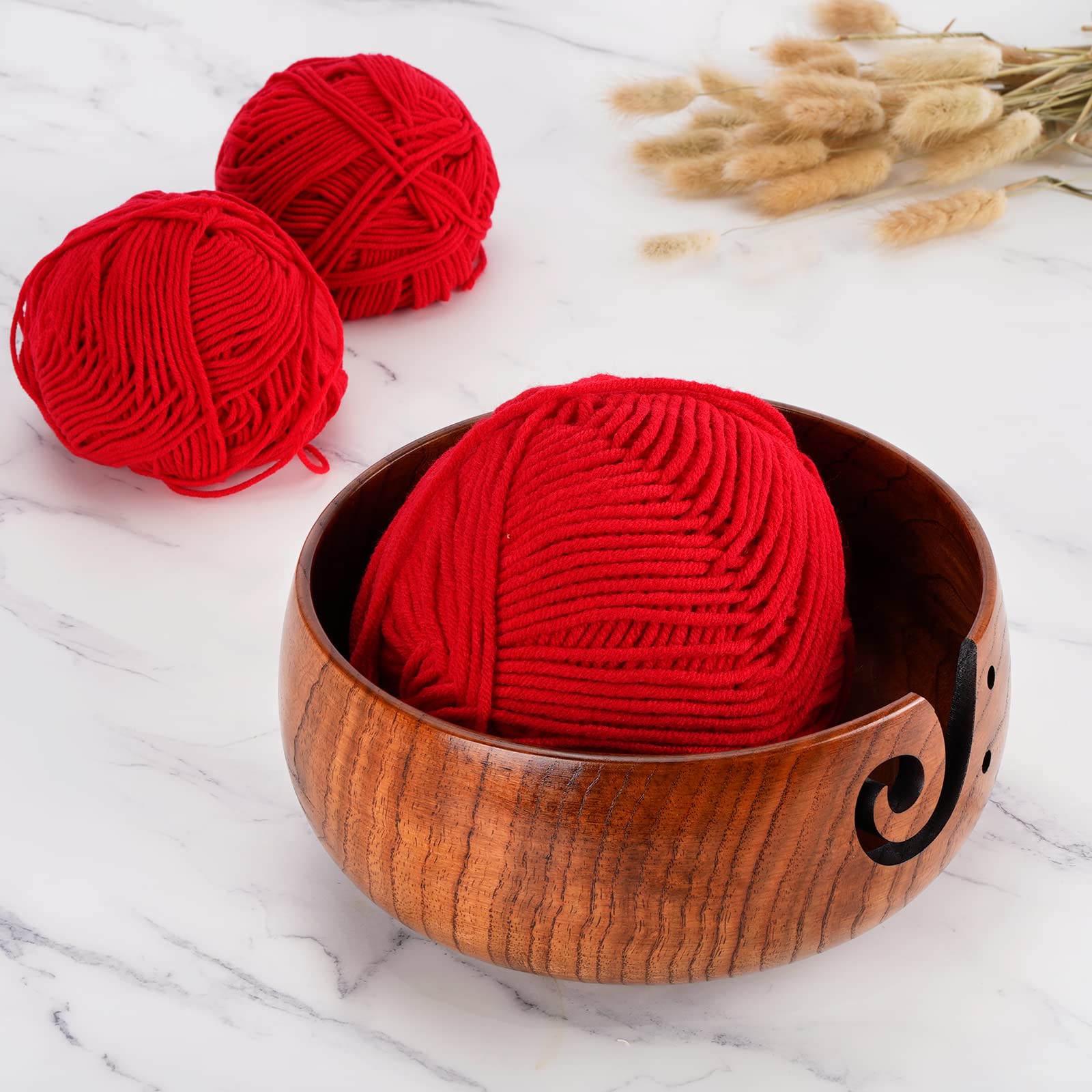 Wooden Yarn Bowl, Knitting Yarn Bowl with Holes Storage Handmade to Prevent Slipping, Perfect Yarn Bowl for Crocheting and Knitting Mothers Day Gift 6" x 3" - Image 4