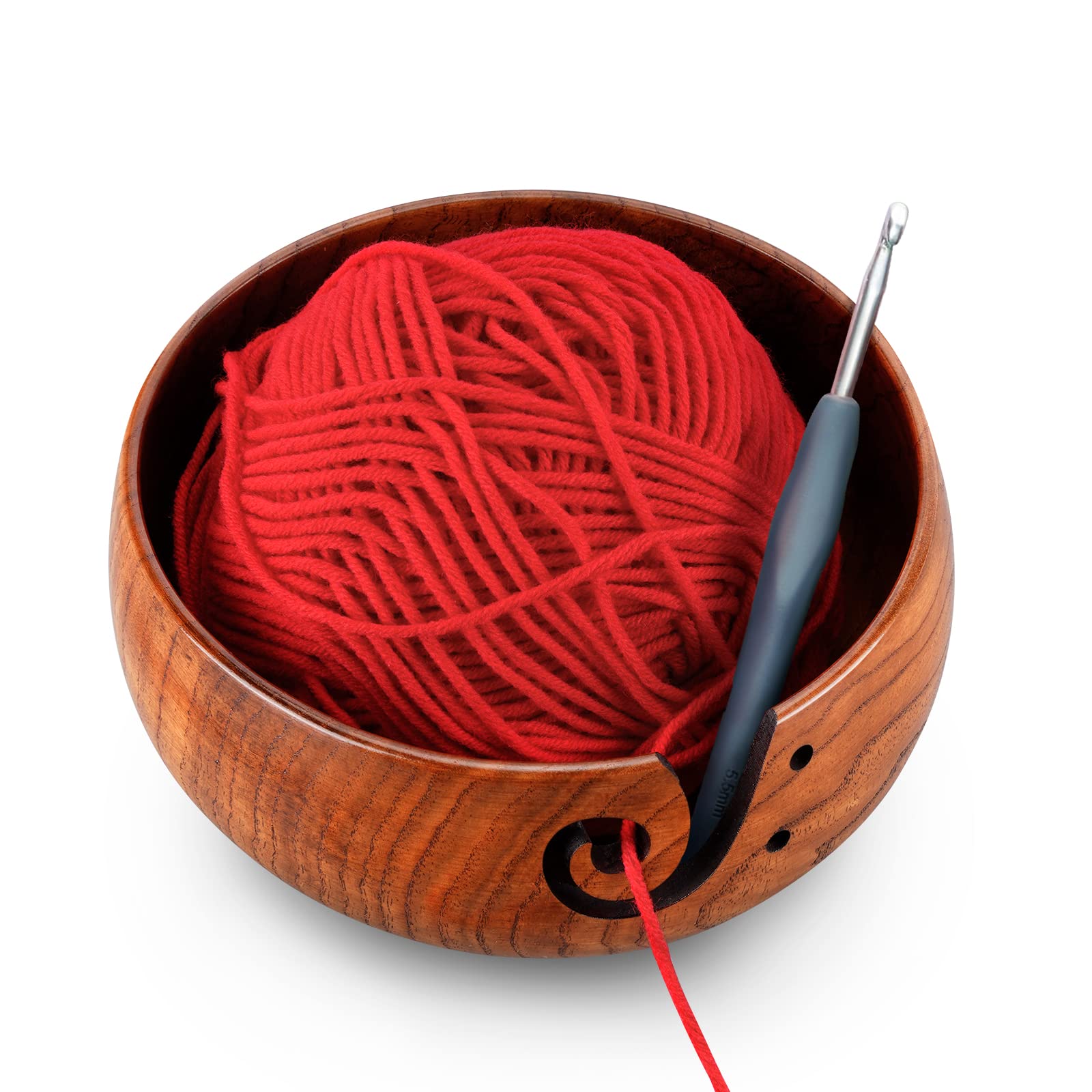 Wooden Yarn Bowl, Knitting Yarn Bowl with Holes Storage Handmade to Prevent Slipping, Perfect Yarn Bowl for Crocheting and Knitting Mothers Day Gift 6" x 3" - Image 5